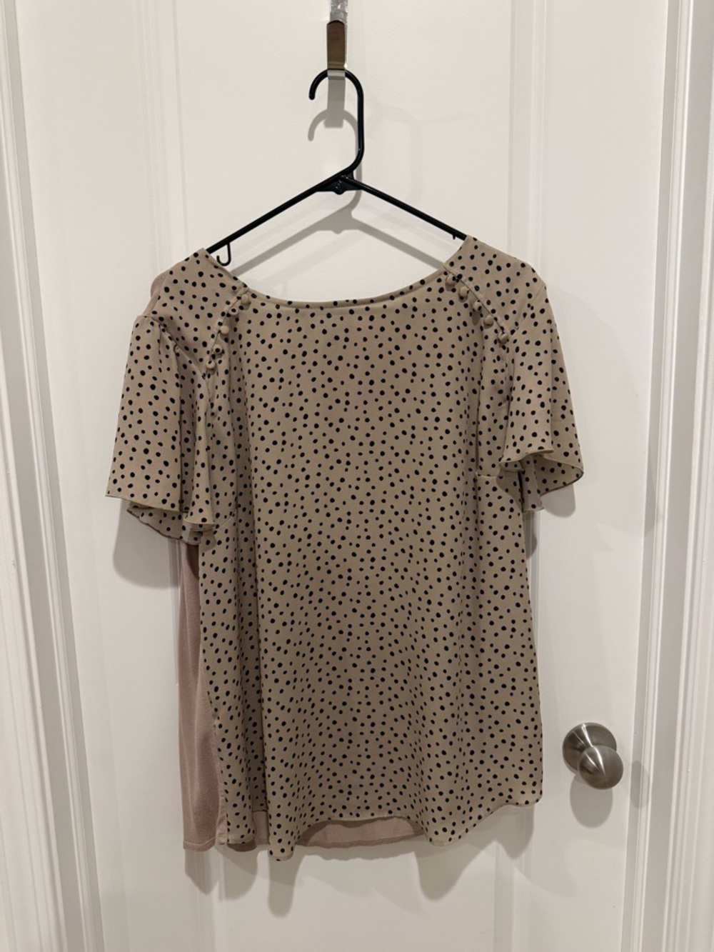 Beige Polka Dot Flutter Sleeve Blouse